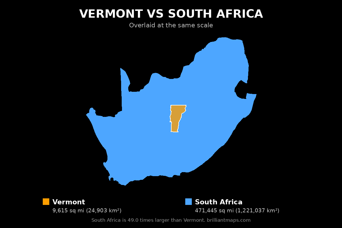 Vermont vs South Africa Size Comparison Map