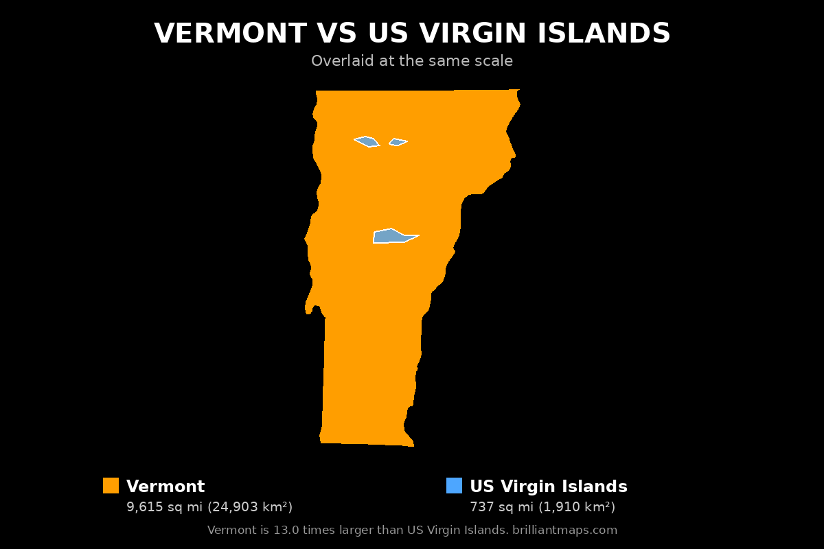 Vermont vs US Virgin Islands Size Comparison Map