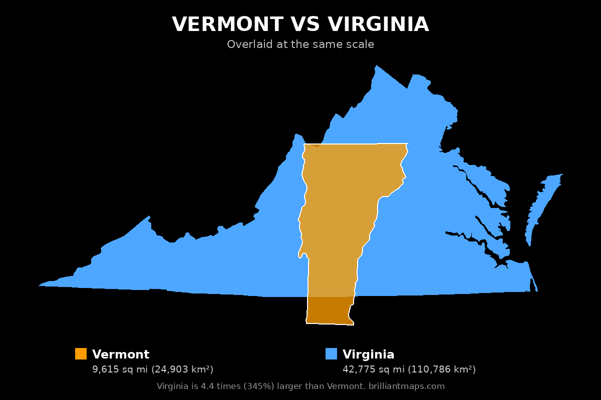 Vermont vs Virginia Size Comparison Map