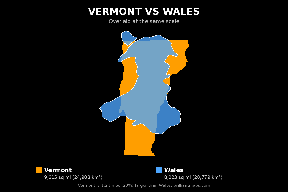 Vermont vs Wales Size Comparison Map