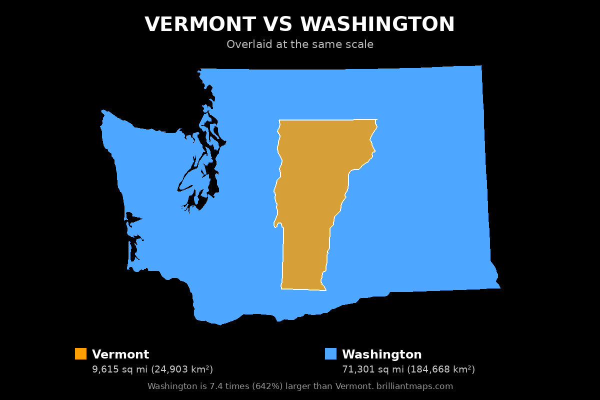 Vermont vs Washington Size Comparison Map