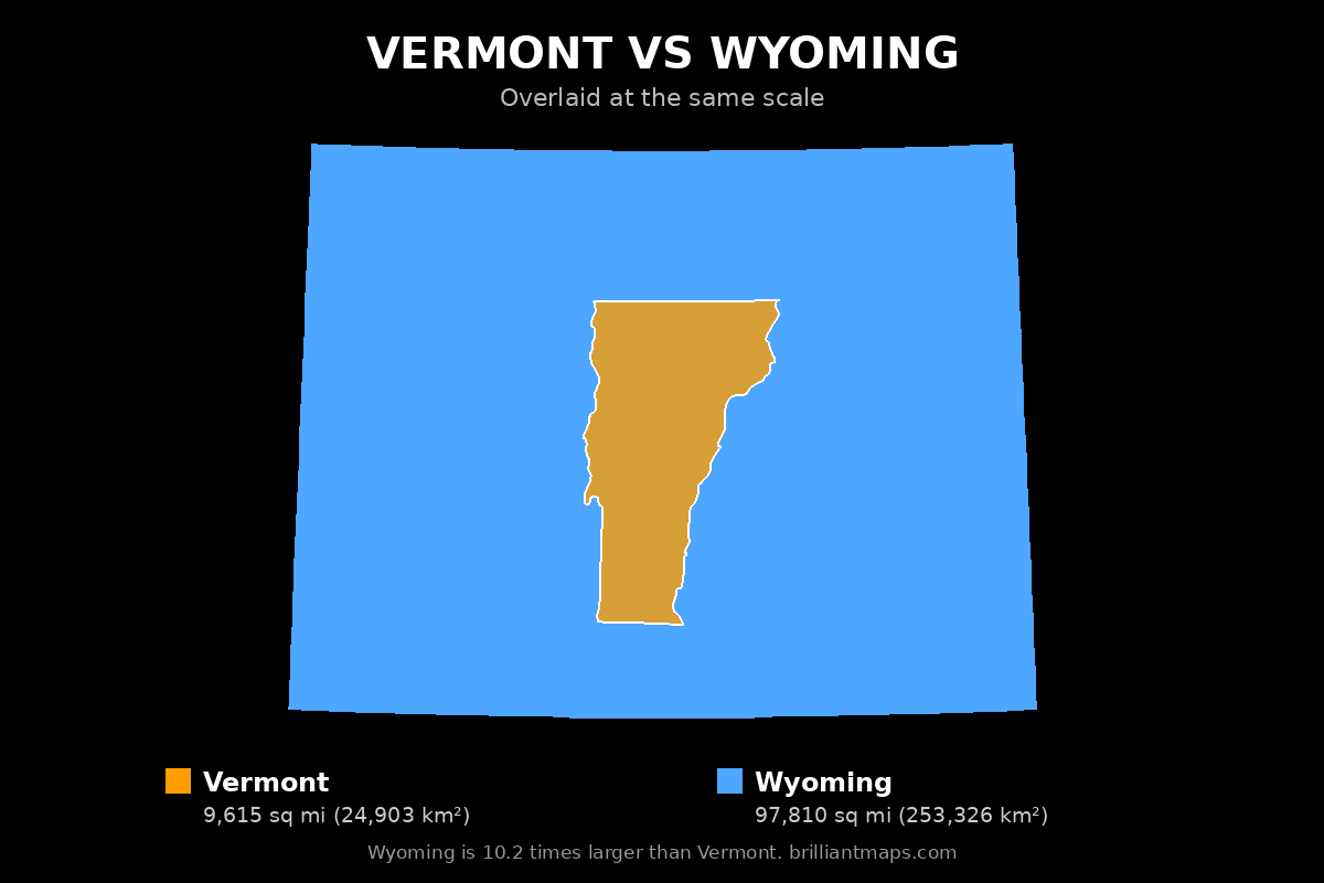 Vermont vs Wyoming Size Comparison Map