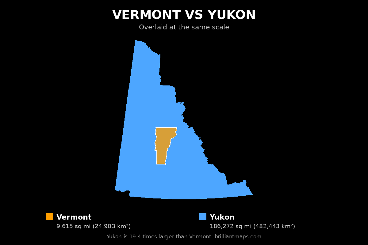 Vermont vs Yukon Size Comparison Map
