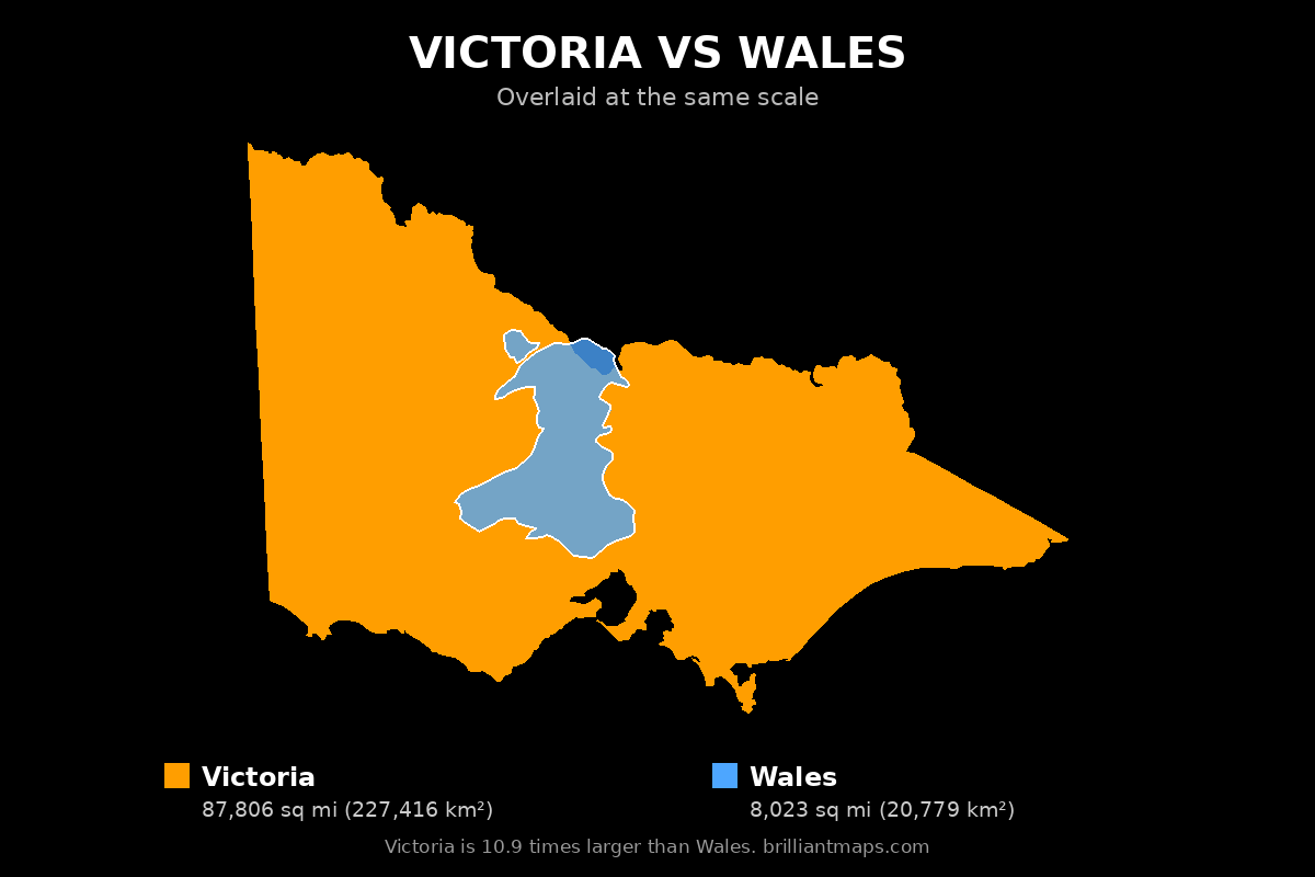 Victoria vs Wales Size Comparison Map