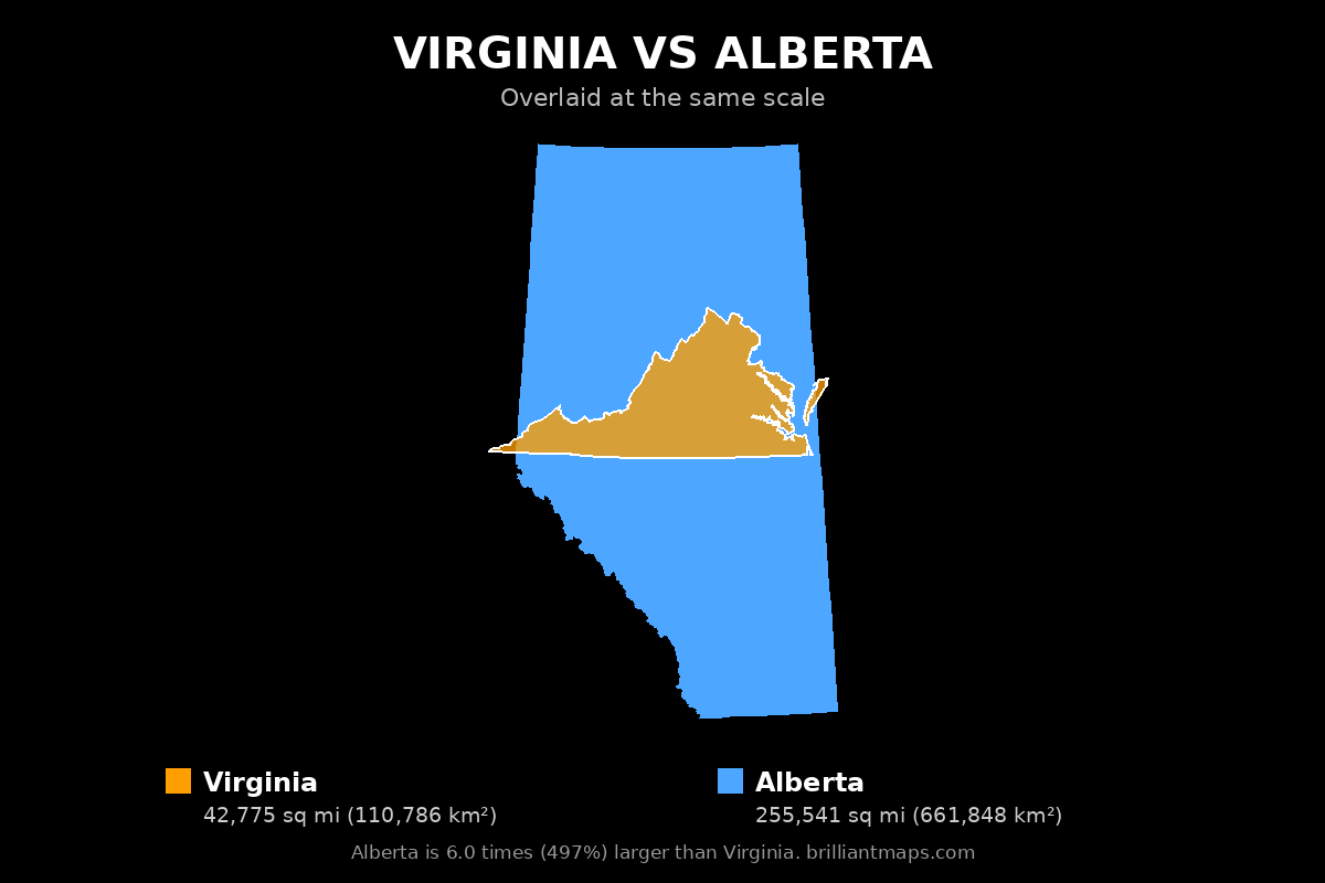 Virginia vs Alberta Size Comparison Map