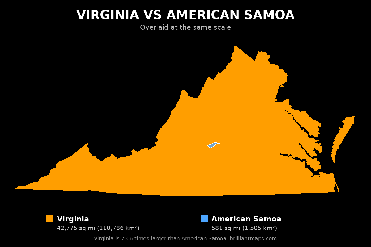 Virginia vs American Samoa Size Comparison Map