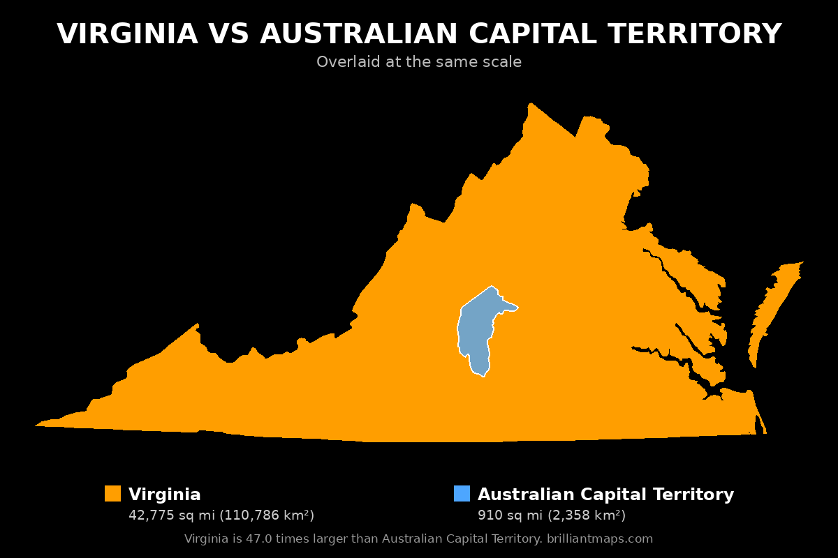 Virginia vs Australian Capital Territory Size Comparison Map