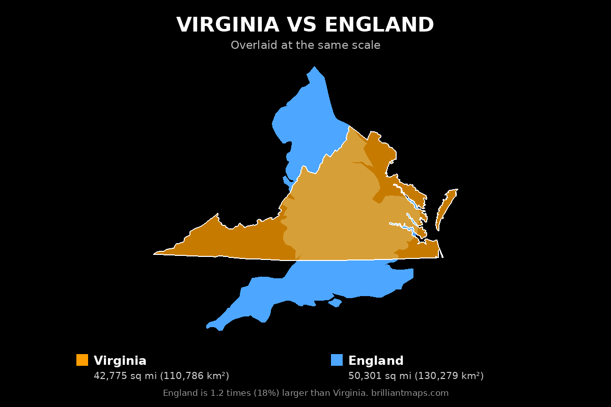 Virginia vs England Size Comparison Map