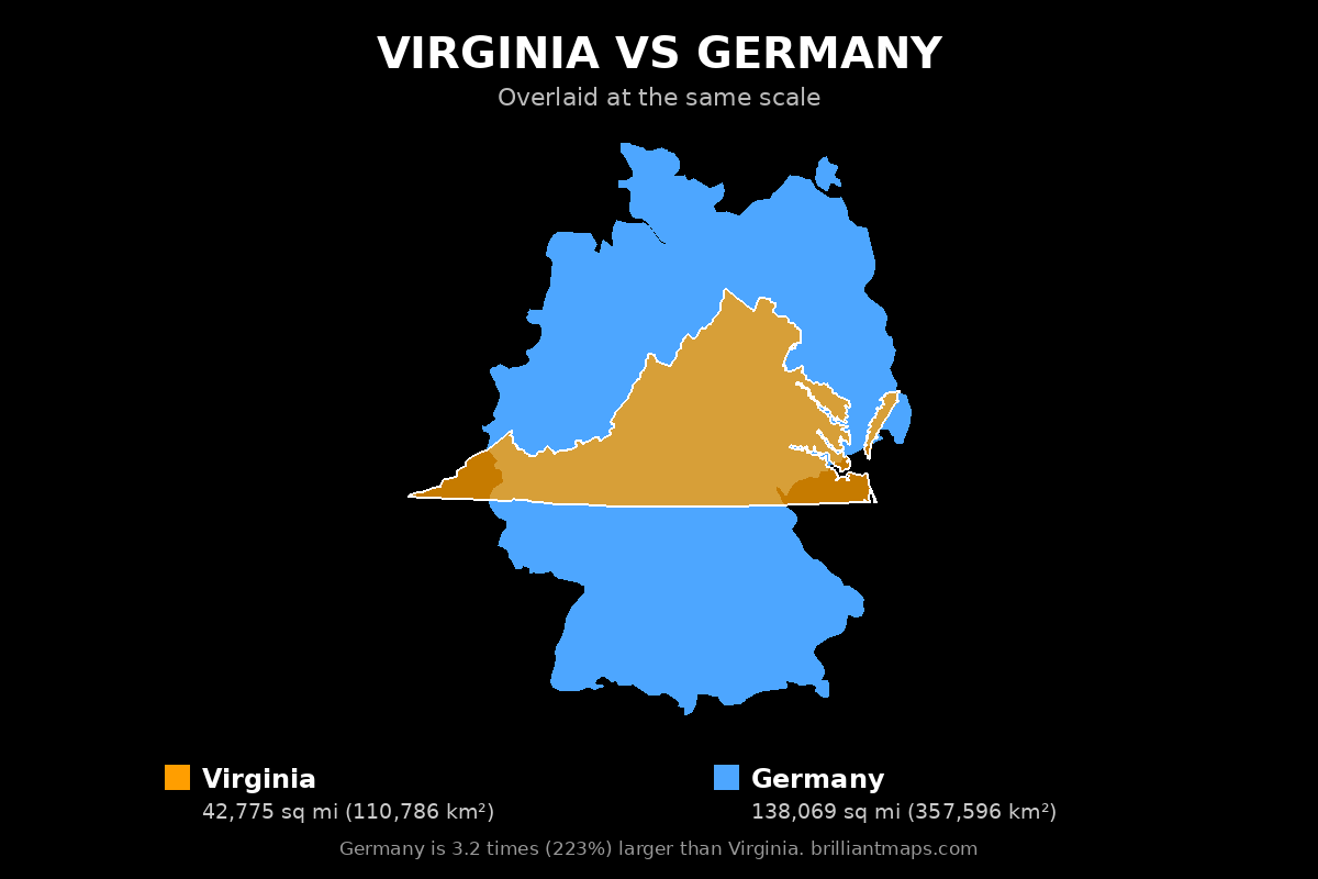 Virginia vs Germany Size Comparison Map