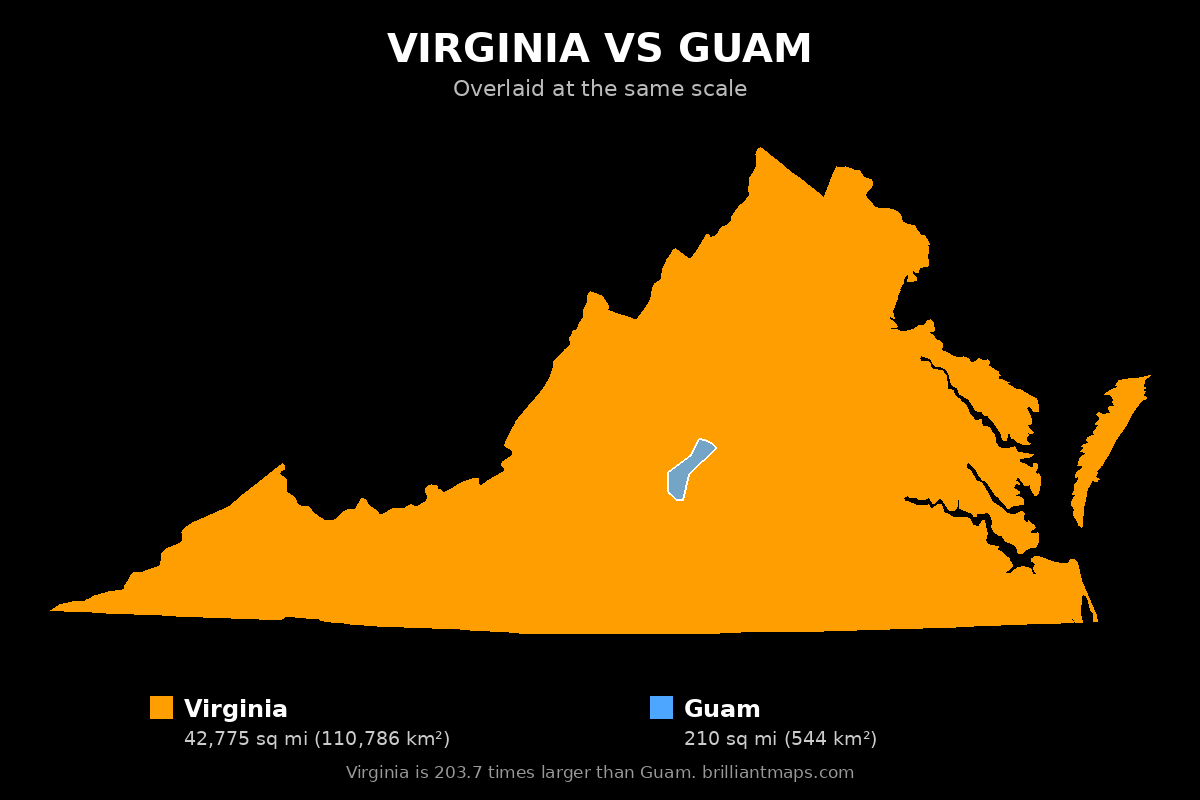 Virginia vs Guam Size Comparison Map