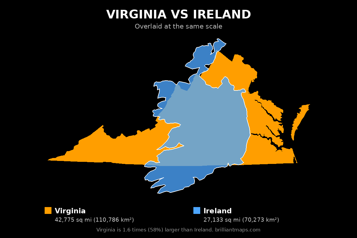 Virginia vs Ireland Size Comparison Map