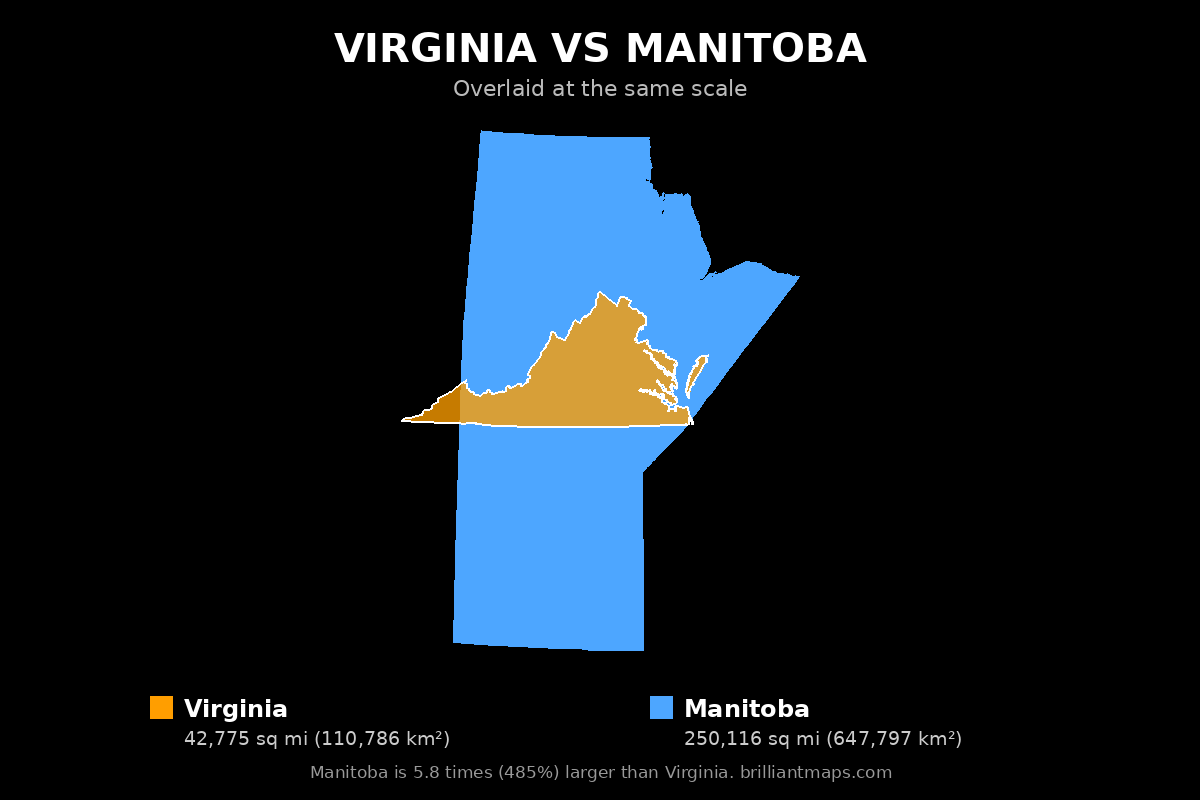 Virginia vs Manitoba Size Comparison Map