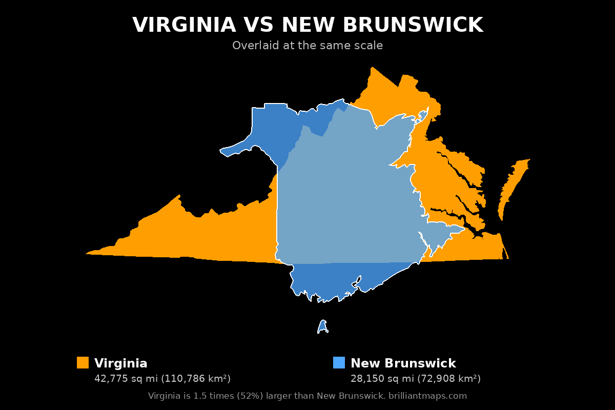 Virginia vs New Brunswick Size Comparison Map