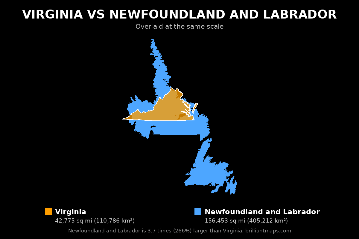 Virginia vs Newfoundland and Labrador Size Comparison Map
