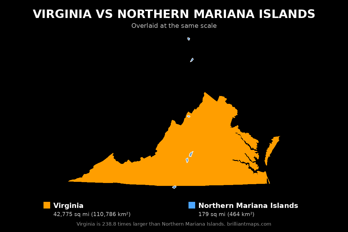 Virginia vs Northern Mariana Islands Size Comparison Map