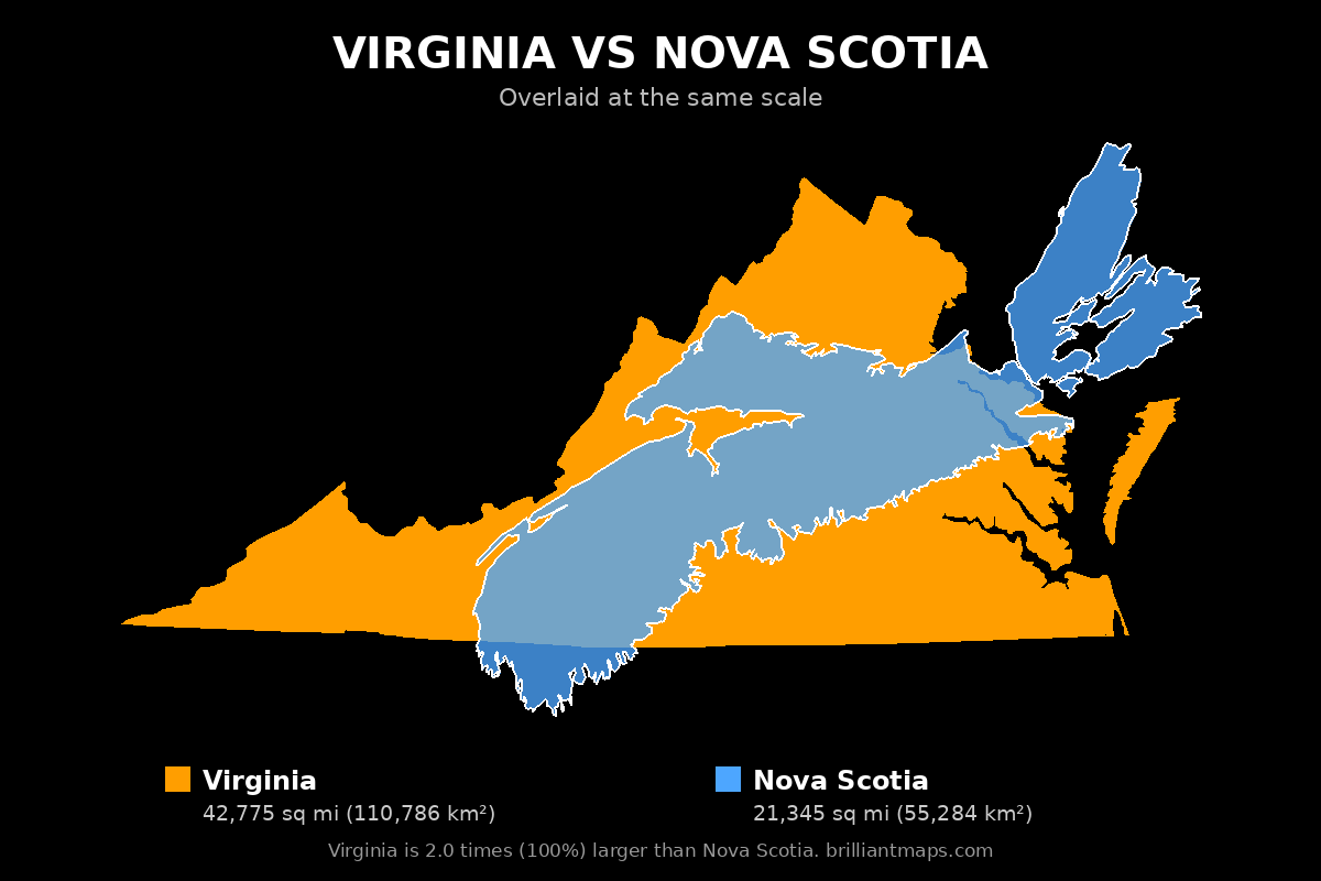 Virginia vs Nova Scotia Size Comparison Map