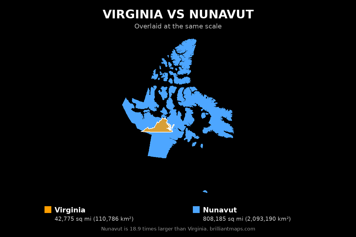 Virginia vs Nunavut Size Comparison Map