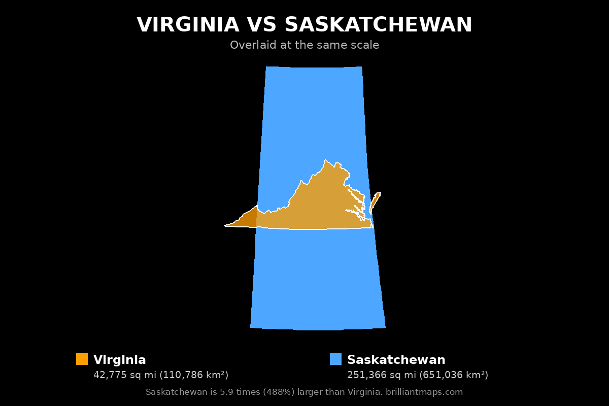 Virginia vs Saskatchewan Size Comparison Map