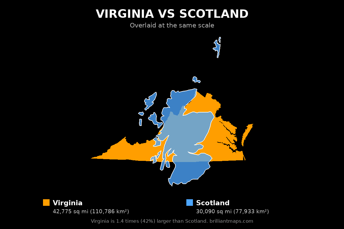 Virginia vs Scotland Size Comparison Map