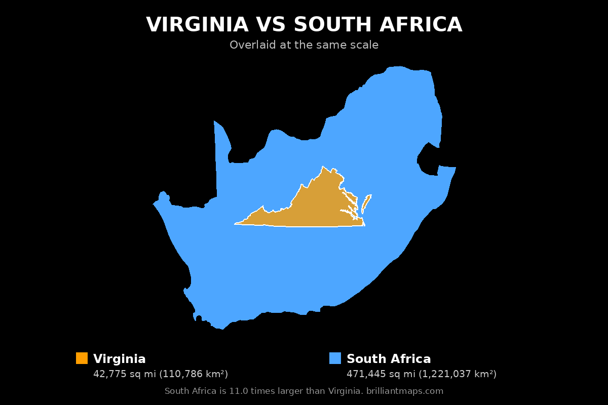Virginia vs South Africa Size Comparison Map