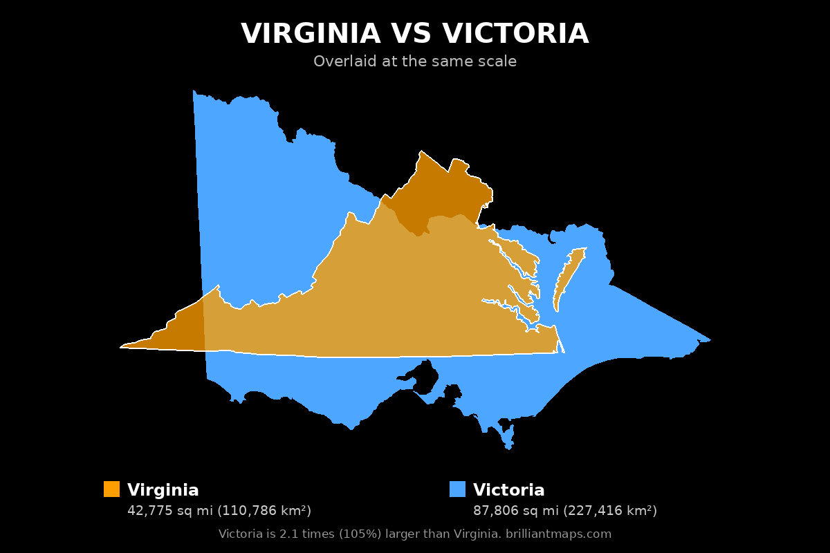 Virginia vs Victoria Size Comparison Map