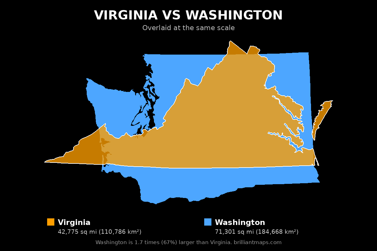 Virginia vs Washington Size Comparison Map