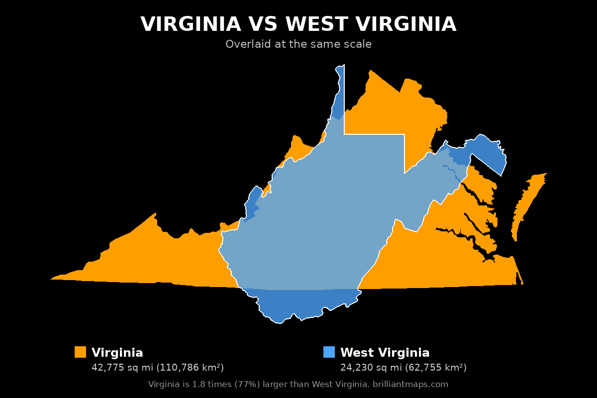 Virginia vs West Virginia Size Comparison Map