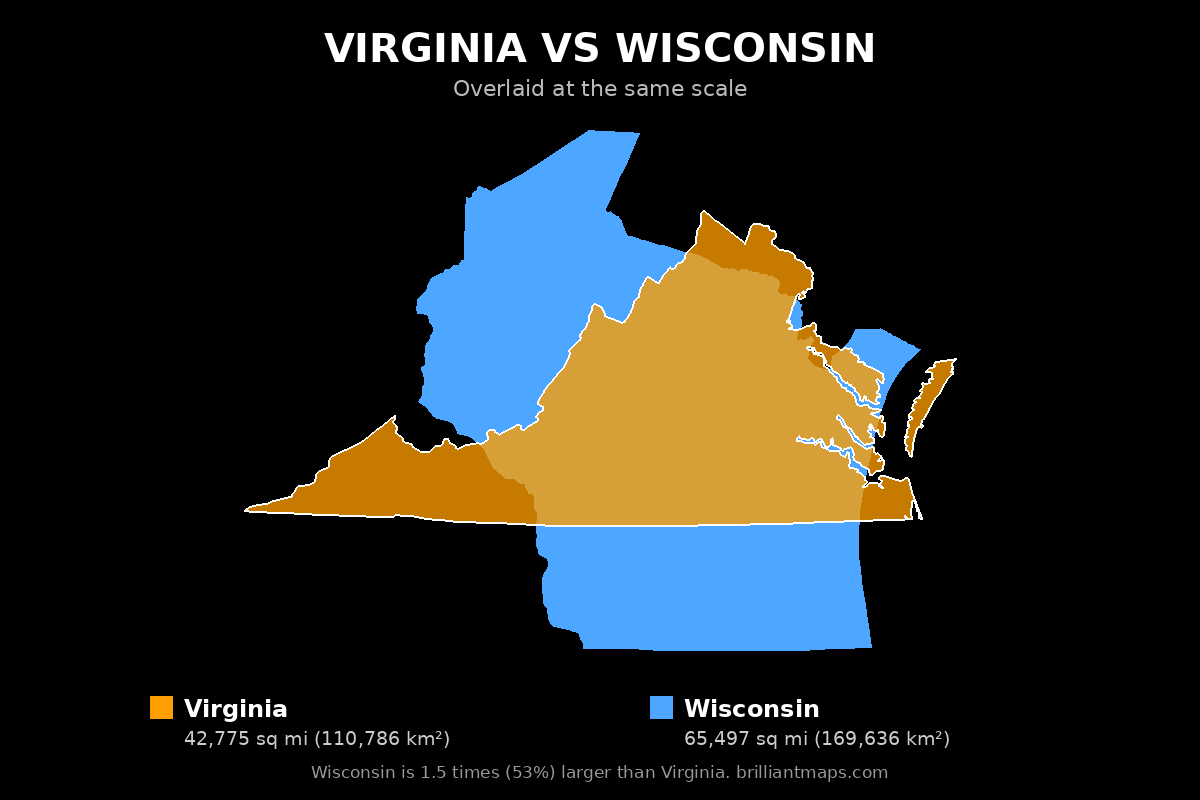 Virginia vs Wisconsin Size Comparison Map
