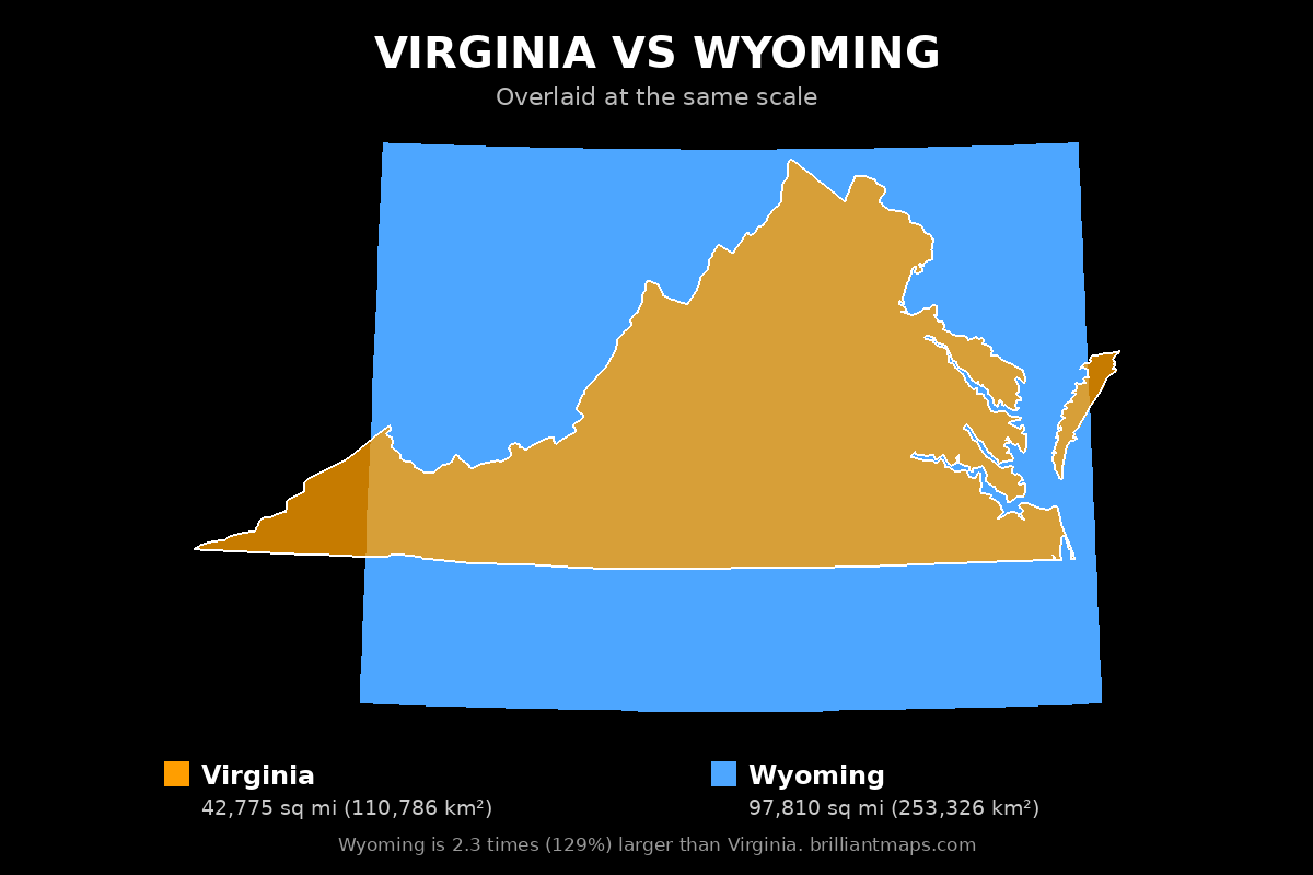 Virginia vs Wyoming Size Comparison Map