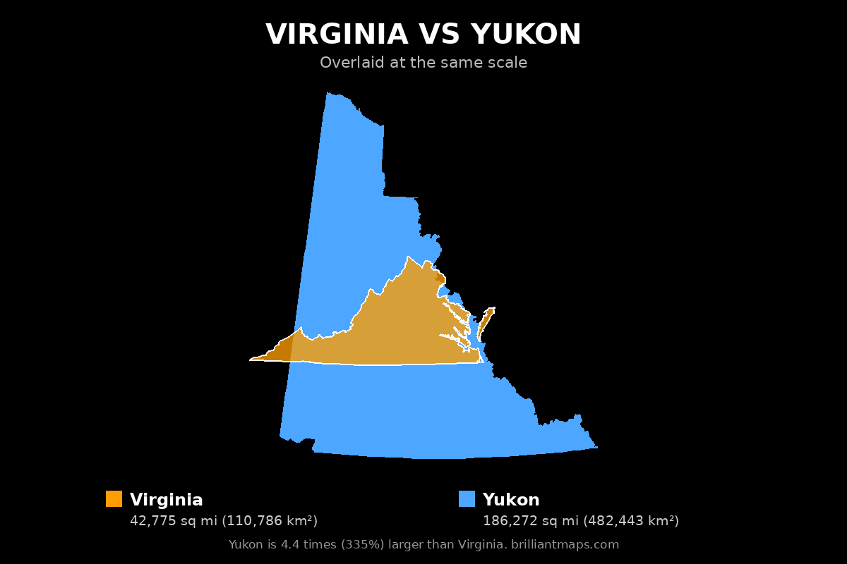 Virginia vs Yukon Size Comparison Map