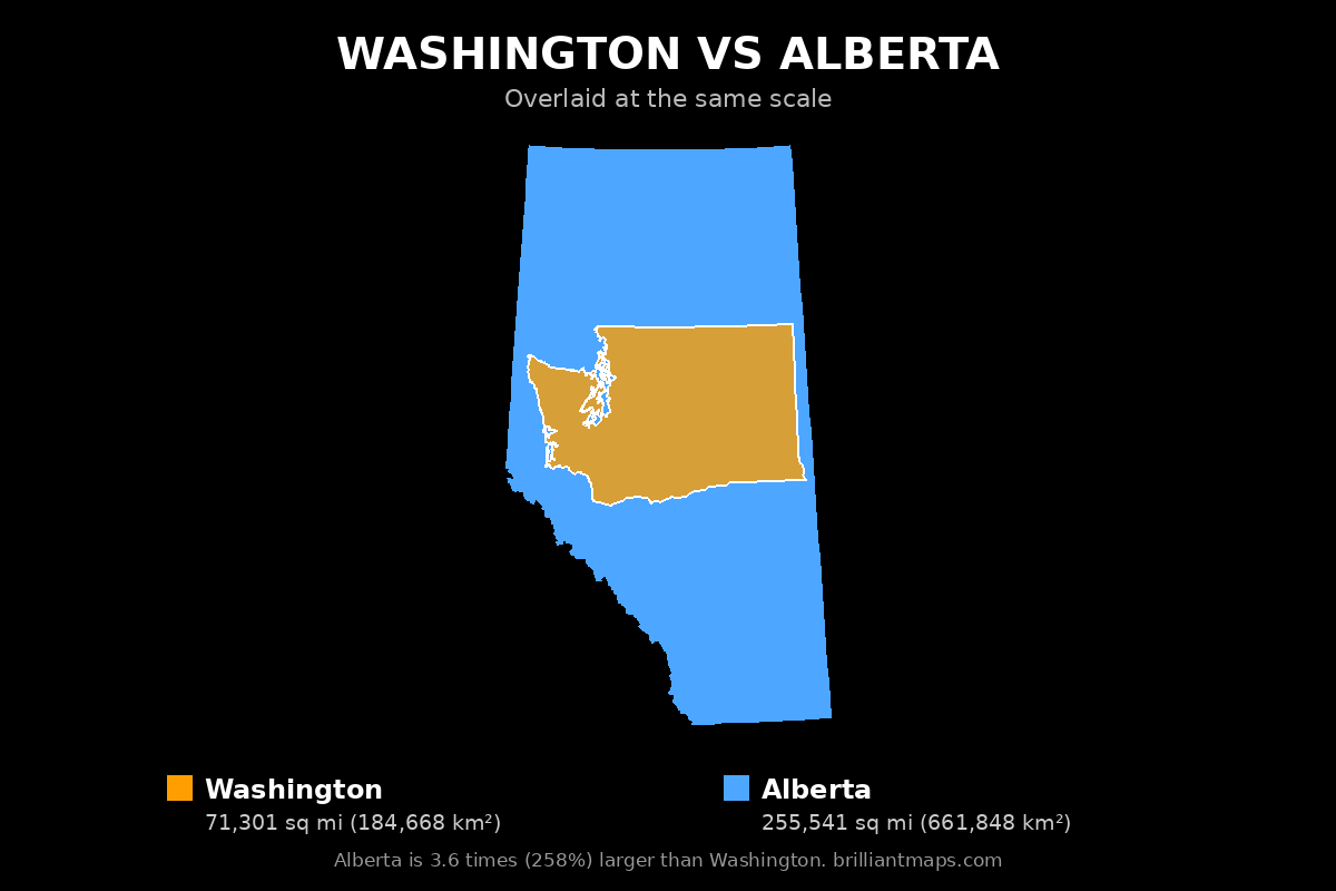Washington vs Alberta Size Comparison Map