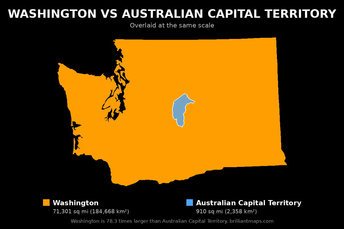 Washington vs Australian Capital Territory Size Comparison Map