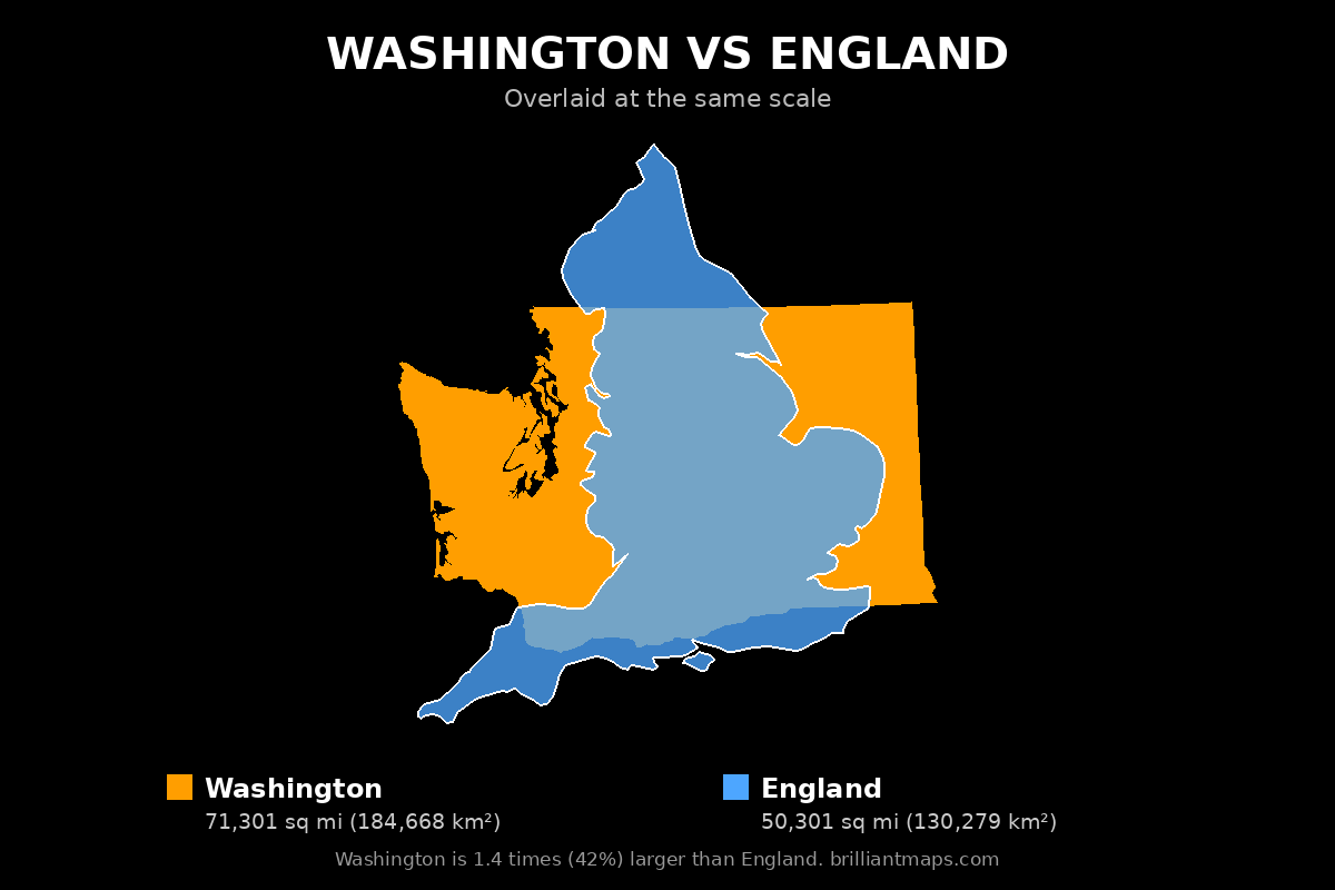 Washington vs England Size Comparison Map