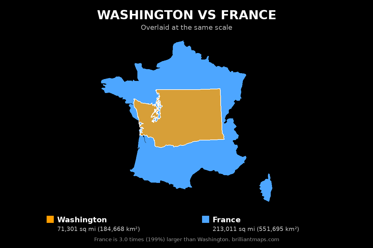 Washington vs France Size Comparison Map