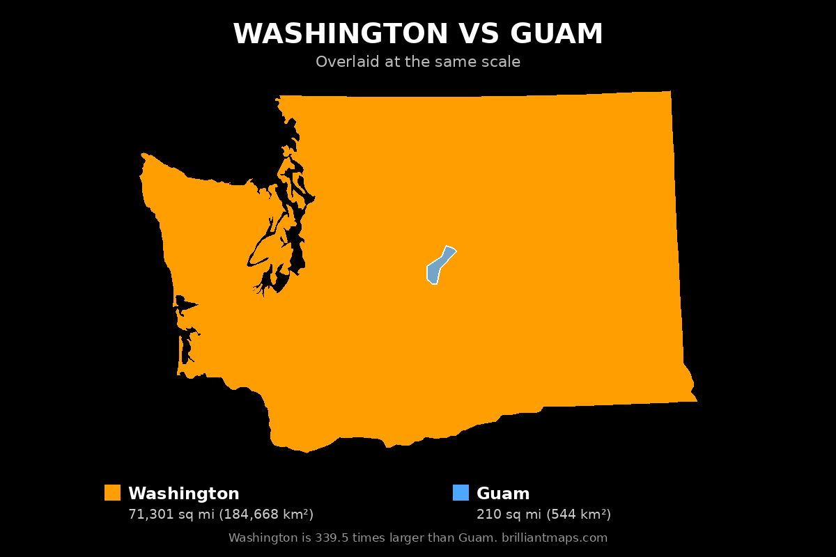 Washington vs Guam Size Comparison Map