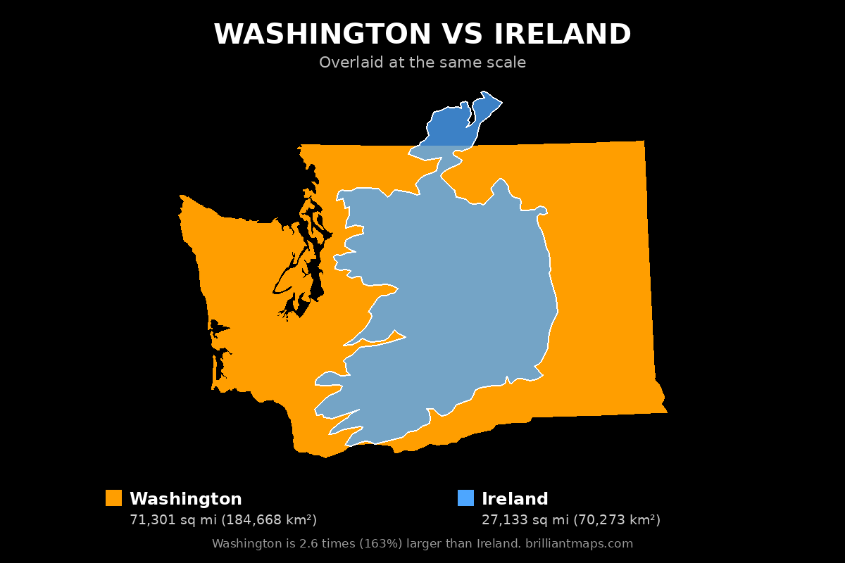 Washington vs Ireland Size Comparison Map