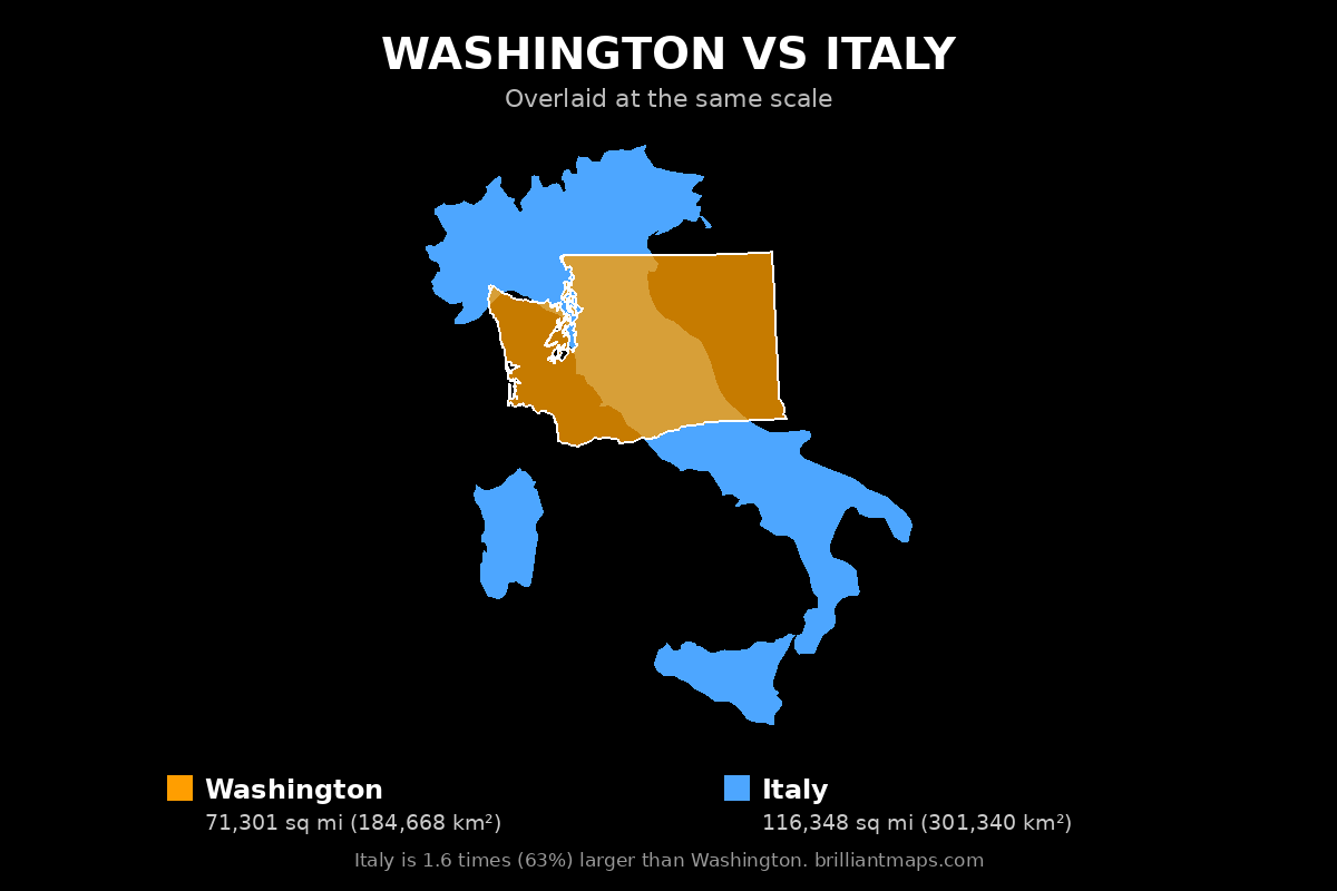 Washington vs Italy Size Comparison Map