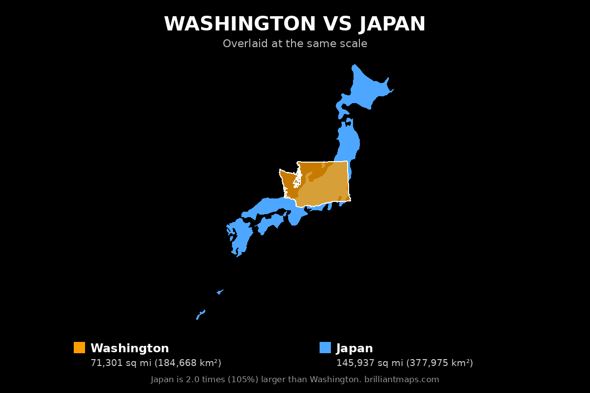 Washington vs Japan Size Comparison Map