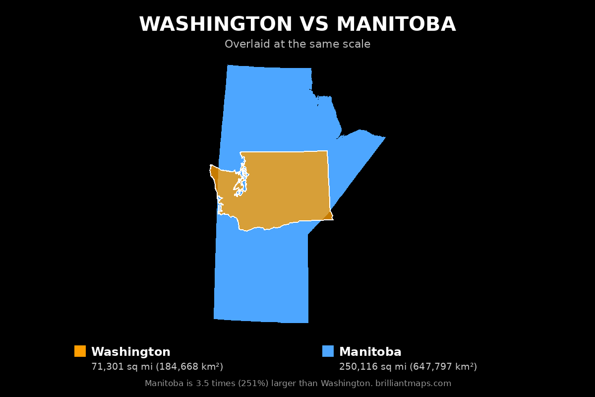 Washington vs Manitoba Size Comparison Map