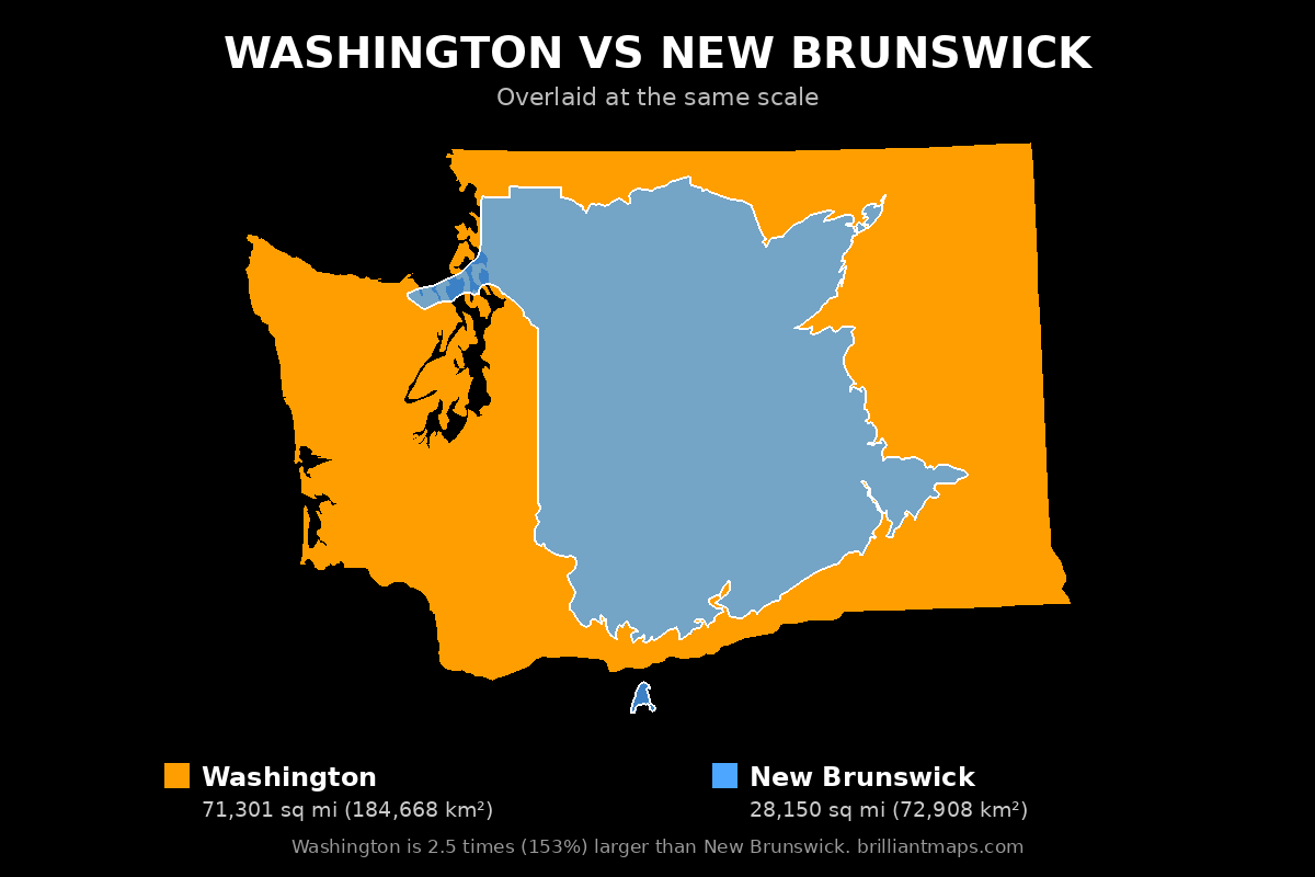 Washington vs New Brunswick Size Comparison Map