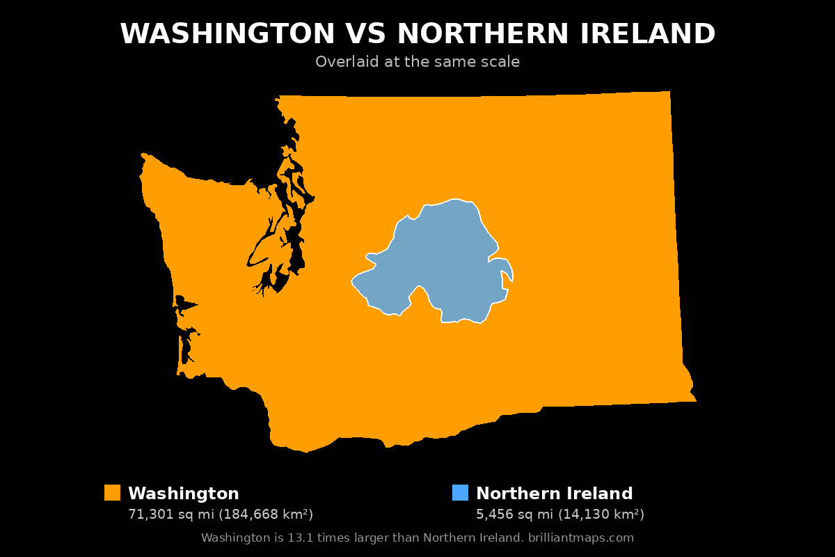 Washington vs Northern Ireland Size Comparison Map