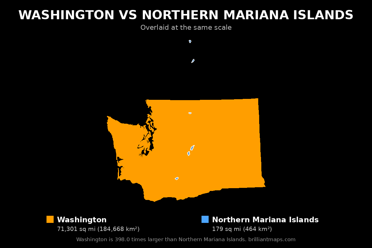 Washington vs Northern Mariana Islands Size Comparison Map