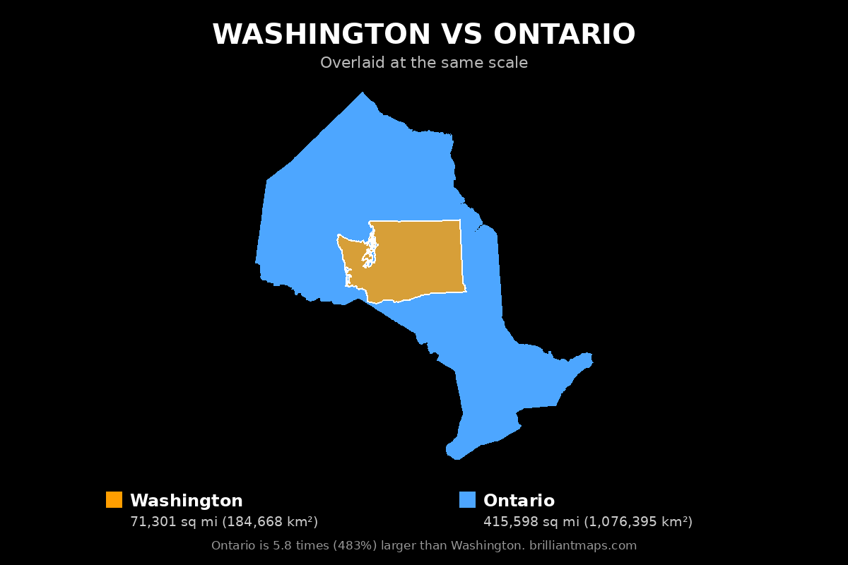 Washington vs Ontario Size Comparison Map