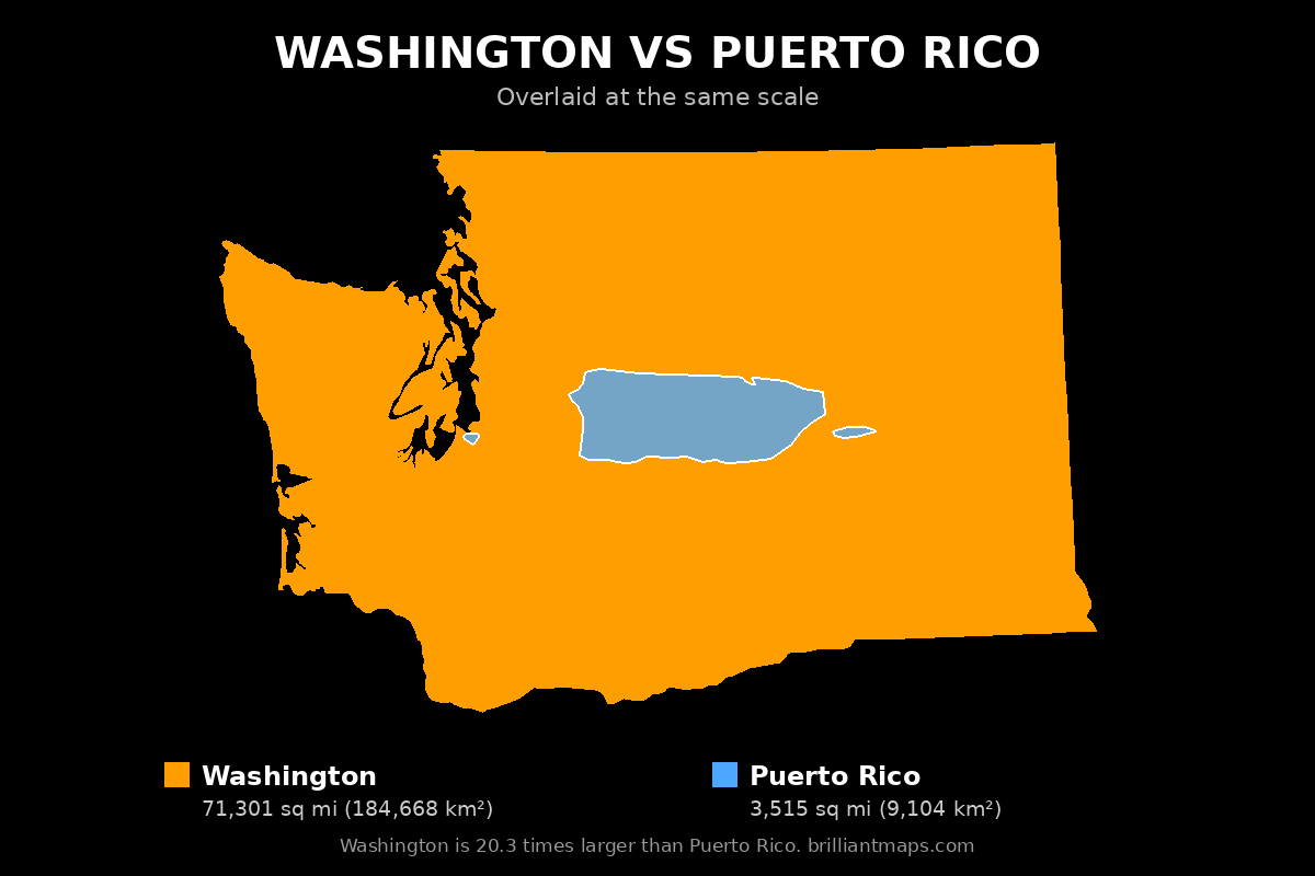Washington vs Puerto Rico Size Comparison Map