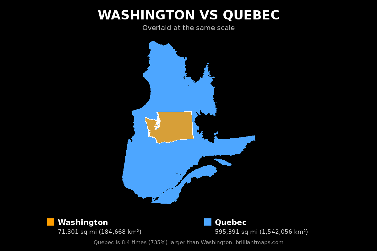 Washington vs Quebec Size Comparison Map