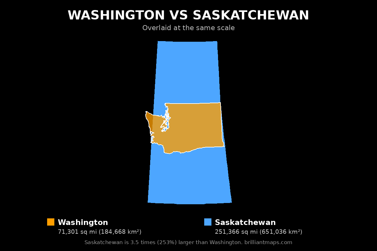 Washington vs Saskatchewan Size Comparison Map
