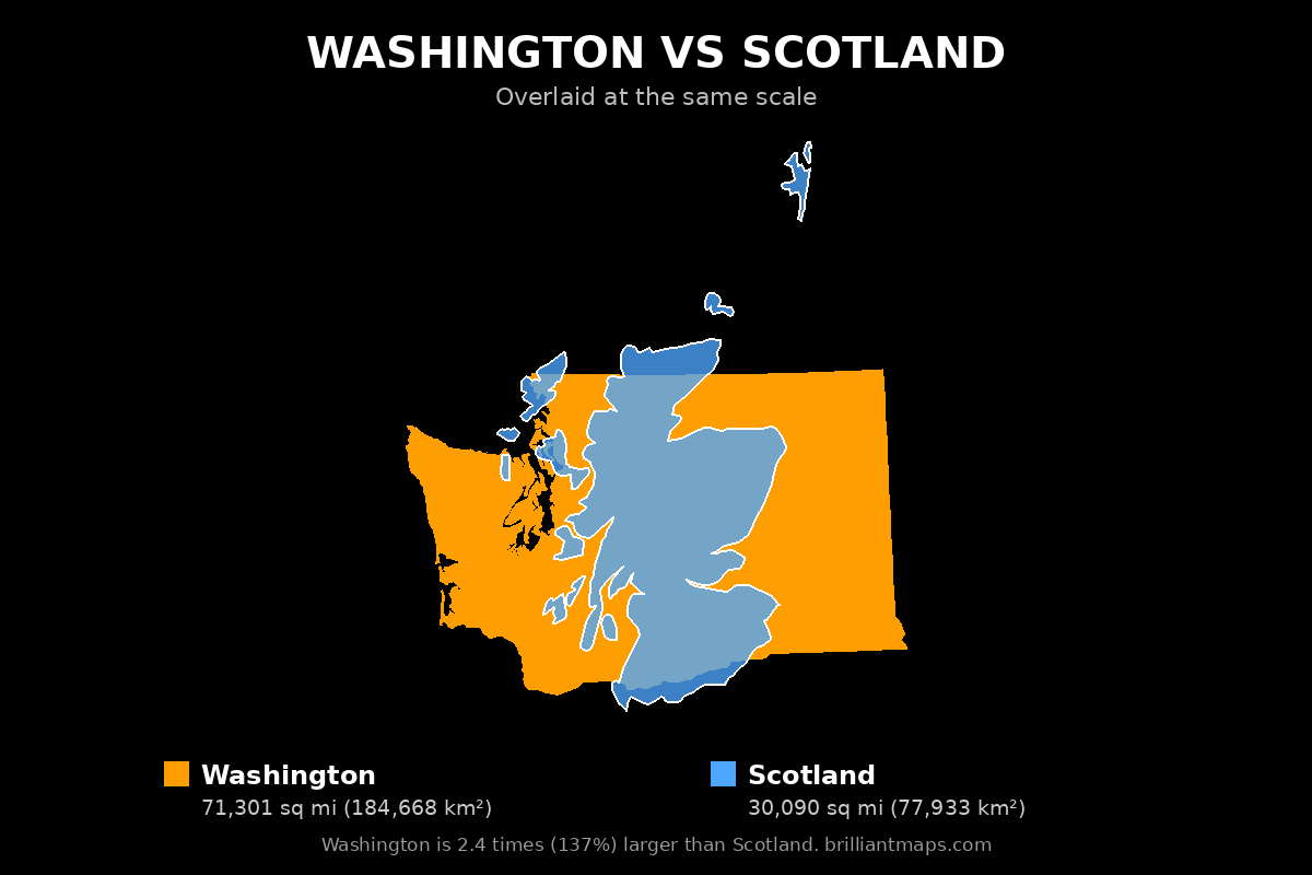 Washington vs Scotland Size Comparison Map