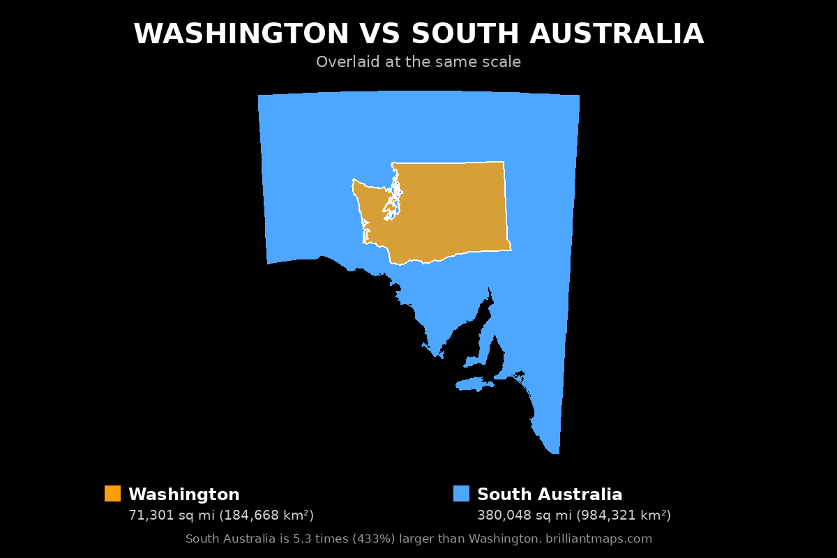 Washington vs South Australia Size Comparison Map