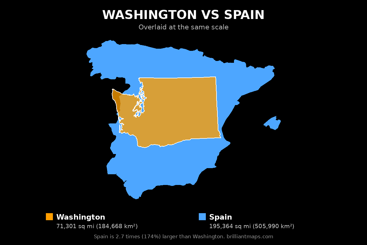Washington vs Spain Size Comparison Map