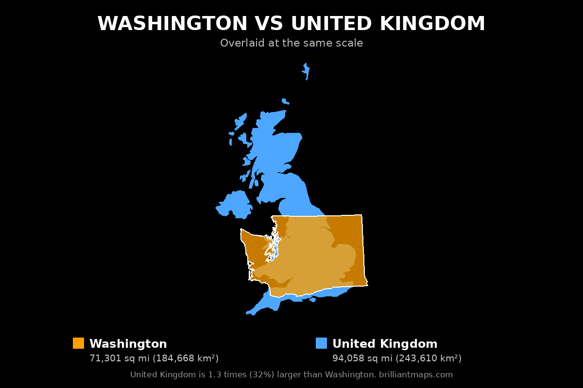 Washington vs United Kingdom Size Comparison Map